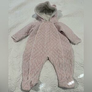 Nordstrom baby girl pink heart quilted velour fleece lined hood size 6 months